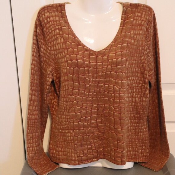 Vintage Talbots V-Neck Cashmere Silk Blend Animal Print Sweater Size Large - Picture 1 of 13